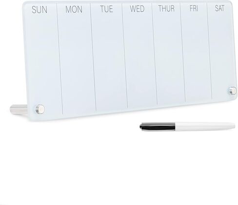 Navaris Weekly Whiteboard Planner - Small Dry Erase Glass Whiteboard to Do Calendar for Office Desk - Dry Erase Schedule Board - 16 x 6 Inches in Saudi Arabia