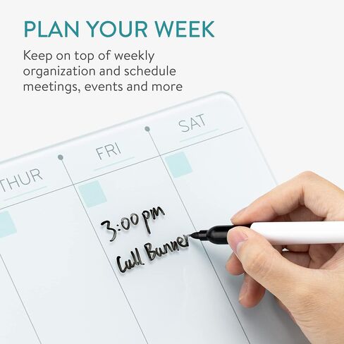 Navaris Weekly Whiteboard Planner - Small Dry Erase Glass Whiteboard to Do Calendar for Office Desk - Dry Erase Schedule Board - 16 x 6 Inches in Saudi Arabia