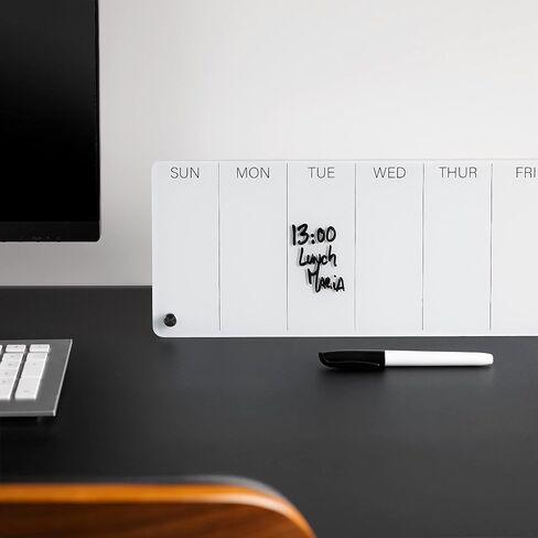 Navaris Weekly Whiteboard Planner - Small Dry Erase Glass Whiteboard to Do Calendar for Office Desk - Dry Erase Schedule Board - 16 x 6 Inches in Saudi Arabia