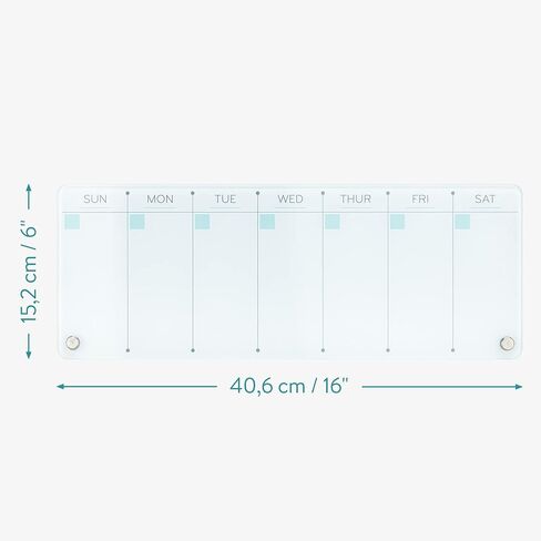 Navaris Weekly Whiteboard Planner - Small Dry Erase Glass Whiteboard to Do Calendar for Office Desk - Dry Erase Schedule Board - 16 x 6 Inches in Saudi Arabia