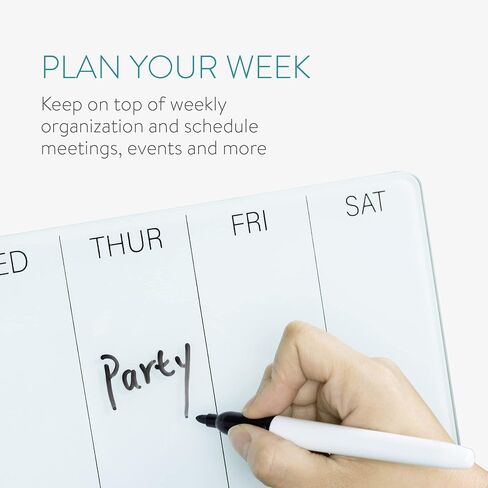 Navaris Weekly Whiteboard Planner - Small Dry Erase Glass Whiteboard to Do Calendar for Office Desk - Dry Erase Schedule Board - 16 x 6 Inches in Saudi Arabia