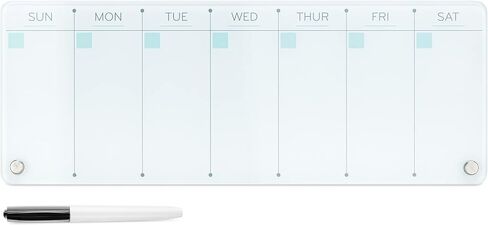 Navaris Weekly Whiteboard Planner - Small Dry Erase Glass Whiteboard to Do Calendar for Office Desk - Dry Erase Schedule Board - 16 x 6 Inches in Saudi Arabia