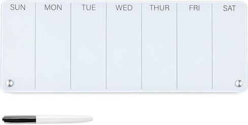 Navaris Weekly Whiteboard Planner - Small Dry Erase Glass Whiteboard to Do Calendar for Office Desk - Dry Erase Schedule Board - 16 x 6 Inches in Saudi Arabia