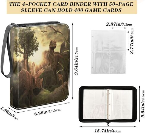 حافظة بطاقات الديناصورات ذات 4 جيوب، حامل بطاقات تداول 400 جيب مع 50 أكمام قابلة للإزالة، مجموعة بطاقات بسحاب، كتاب ألبوم بطاقات لكرة القدم وكرة السلة وألعاب البيسبول والبطاقات الرياضية in Kuwait