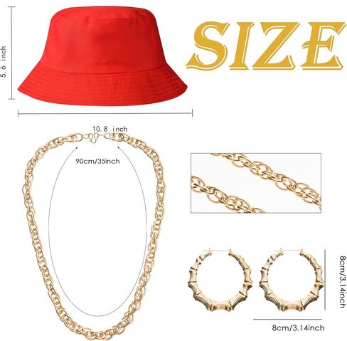 مجموعة أزياء الهيب هوب، 12 قطعة من إكسسوارات مغني الراب في الثمانينيات والتسعينيات تتضمن نظارات شمسية على شكل طوق وقبعة دلو لعيد الحب والنساء والرجال in Kuwait