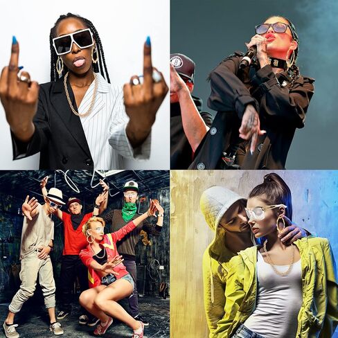 مجموعة أزياء الهيب هوب، 12 قطعة من إكسسوارات مغني الراب في الثمانينيات والتسعينيات تتضمن نظارات شمسية على شكل طوق وقبعة دلو لعيد الحب والنساء والرجال in Kuwait