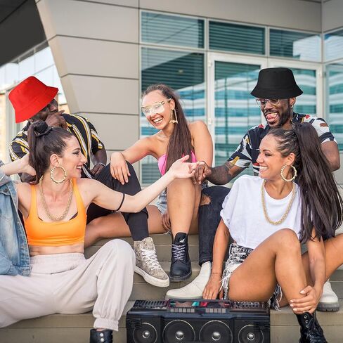 مجموعة أزياء الهيب هوب، 12 قطعة من إكسسوارات مغني الراب في الثمانينيات والتسعينيات تتضمن نظارات شمسية على شكل طوق وقبعة دلو لعيد الحب والنساء والرجال in Kuwait