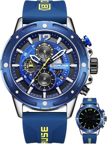 Chronograph Watches for Men Black Big Face Analog Quartz Watch Fashion Luminous Waterproof Luxury Calendar Sport Mens Wrist Watch with Silicone Strap in Saudi Arabia