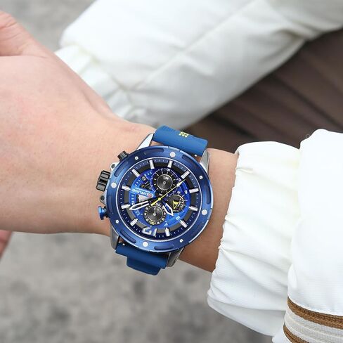 Chronograph Watches for Men Black Big Face Analog Quartz Watch Fashion Luminous Waterproof Luxury Calendar Sport Mens Wrist Watch with Silicone Strap in Saudi Arabia