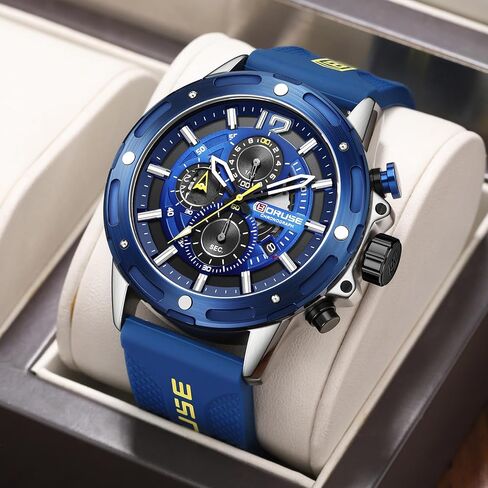 Chronograph Watches for Men Black Big Face Analog Quartz Watch Fashion Luminous Waterproof Luxury Calendar Sport Mens Wrist Watch with Silicone Strap in Saudi Arabia
