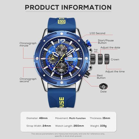 Chronograph Watches for Men Black Big Face Analog Quartz Watch Fashion Luminous Waterproof Luxury Calendar Sport Mens Wrist Watch with Silicone Strap in Saudi Arabia