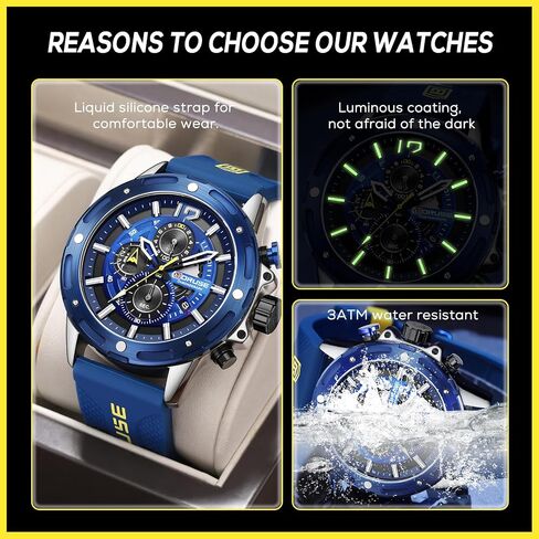Chronograph Watches for Men Black Big Face Analog Quartz Watch Fashion Luminous Waterproof Luxury Calendar Sport Mens Wrist Watch with Silicone Strap in Saudi Arabia