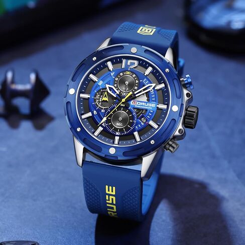 Chronograph Watches for Men Black Big Face Analog Quartz Watch Fashion Luminous Waterproof Luxury Calendar Sport Mens Wrist Watch with Silicone Strap in Saudi Arabia
