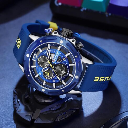Chronograph Watches for Men Black Big Face Analog Quartz Watch Fashion Luminous Waterproof Luxury Calendar Sport Mens Wrist Watch with Silicone Strap in Saudi Arabia