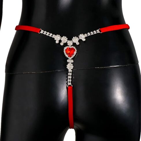 Summer Beach Crystal Heart Pendant Thong Panties Rhinestone Chain Thong G String Sexy Bikini Rhinestone Heart Waist Body Chain Jewelry for Women in Saudi Arabia