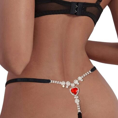 Summer Beach Crystal Heart Pendant Thong Panties Rhinestone Chain Thong G String Sexy Bikini Rhinestone Heart Waist Body Chain Jewelry for Women in Saudi Arabia