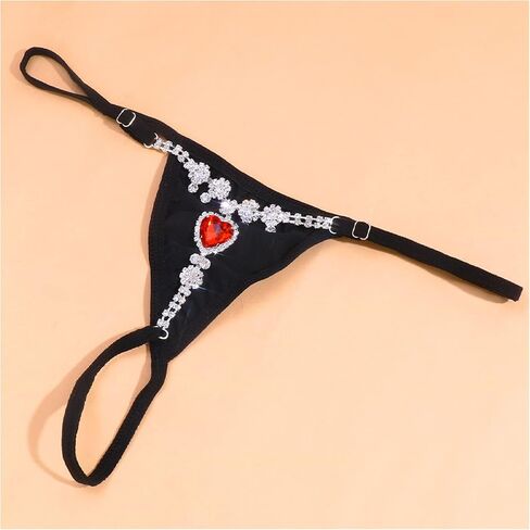 Summer Beach Crystal Heart Pendant Thong Panties Rhinestone Chain Thong G String Sexy Bikini Rhinestone Heart Waist Body Chain Jewelry for Women in Saudi Arabia
