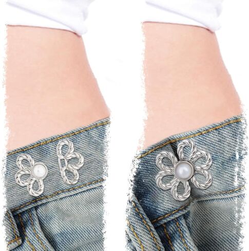 8 Sets Flower Jeans Buttons Pins, Metal No Sew Pant Waist Tightener Instant Adjuster Buckle, Detachable Cinched Waist Decorative for Loose Pants Skirts Sleeves in Saudi Arabia
