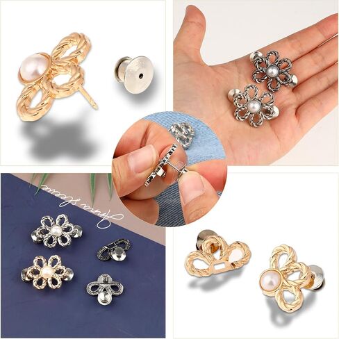 8 Sets Flower Jeans Buttons Pins, Metal No Sew Pant Waist Tightener Instant Adjuster Buckle, Detachable Cinched Waist Decorative for Loose Pants Skirts Sleeves in Saudi Arabia