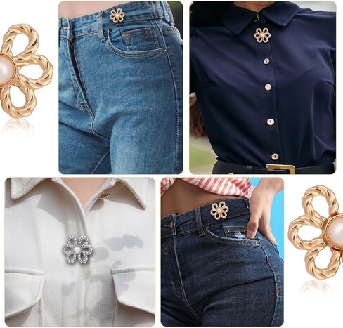 8 Sets Flower Jeans Buttons Pins, Metal No Sew Pant Waist Tightener Instant Adjuster Buckle, Detachable Cinched Waist Decorative for Loose Pants Skirts Sleeves in Saudi Arabia