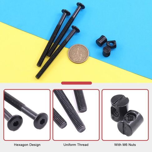 Hilitchi M6 Black Hex Socket Head Screws Bolts Barrel Nuts Hardware Assortment Kit for Crib Baby Bed Furniture Cots (M6×75-25PCS) in Saudi Arabia
