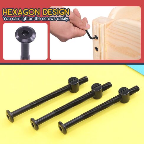 Hilitchi M6 Black Hex Socket Head Screws Bolts Barrel Nuts Hardware Assortment Kit for Crib Baby Bed Furniture Cots (M6×75-25PCS) in Saudi Arabia