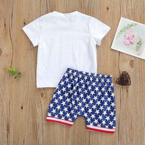 Toddler Baby Boy 4th of July Outfit Short Sleeve T-shirt Top American Flag Shorts 2Pcs Summer Clothes Set in Kuwait
