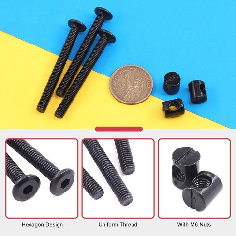 Hilitchi M6 Black Hex Socket Head Screws Bolts Barrel Nuts Hardware Assortment Kit for Crib Baby Bed Furniture Cots (M6×75-25PCS) in Saudi Arabia