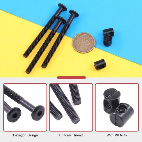 Hilitchi M6 Black Hex Socket Head Screws Bolts Barrel Nuts Hardware Assortment Kit for Crib Baby Bed Furniture Cots (M6×75-25PCS) in Saudi Arabia
