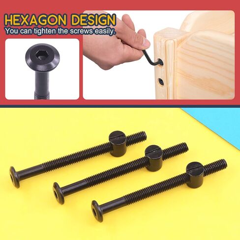 Hilitchi M6 Black Hex Socket Head Screws Bolts Barrel Nuts Hardware Assortment Kit for Crib Baby Bed Furniture Cots (M6×75-25PCS) in Saudi Arabia