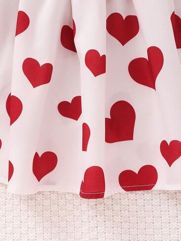Verdusa Baby-Girls Cute Round Neck Short Sleeve Dress Heart Pattern Lace Sleeve Belted Midi Dress in Saudi Arabia