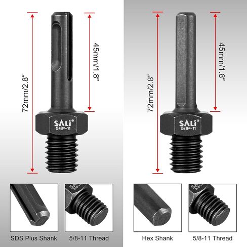 SALI 2PCS Core Drill Bit Adapter 5/8"-11 Thread Male to 3/8" SDS Plus Shank and 3/8" Triangle Shank 5/8" -11 Male Drill Bit Adapter for Threaded Diamond Hole Saw Diamond Core Drill in Saudi Arabia