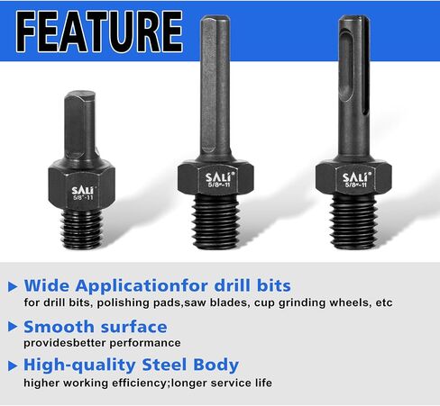 SALI 2PCS Core Drill Bit Adapter 5/8"-11 Thread Male to 3/8" SDS Plus Shank and 3/8" Triangle Shank 5/8" -11 Male Drill Bit Adapter for Threaded Diamond Hole Saw Diamond Core Drill in Saudi Arabia