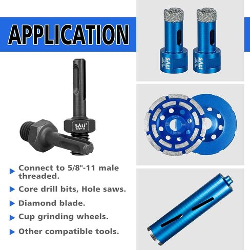 SALI 2PCS Core Drill Bit Adapter 5/8"-11 Thread Male to 3/8" SDS Plus Shank and 3/8" Triangle Shank 5/8" -11 Male Drill Bit Adapter for Threaded Diamond Hole Saw Diamond Core Drill in Saudi Arabia