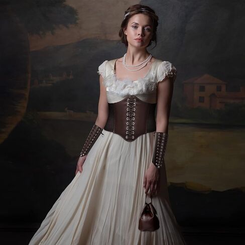 طقم أزياء من 4 قطع من العصور الوسطى يتضمن أحزمة مشد من الدانتيل والجلد القديم وحزام الخصر وسوار معصم من الجلد وحزام معصم من الفايكنج وحقيبة جلدية برباط in Kuwait