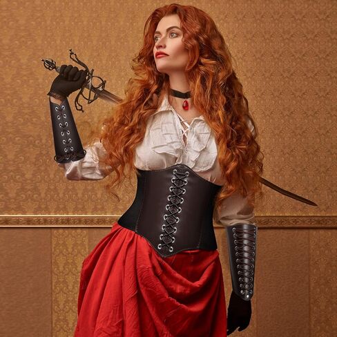 طقم أزياء من 4 قطع من العصور الوسطى يتضمن أحزمة مشد من الدانتيل والجلد القديم وحزام الخصر وسوار معصم من الجلد وحزام معصم من الفايكنج وحقيبة جلدية برباط in Kuwait