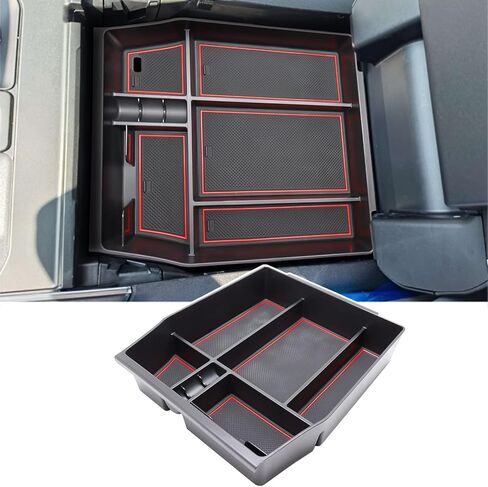 SENSHINE Center Console Organizer Tray for Ford F150 2021 2022 2023 2024 Accessories Car Interior Secondary Storage Armrest Box Insert Hidden Cubby Drawer (Red Trim) in Kuwait