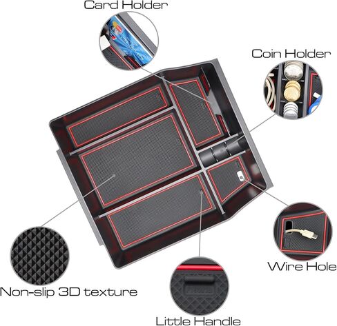 SENSHINE Center Console Organizer Tray for Ford F150 2021 2022 2023 2024 Accessories Car Interior Secondary Storage Armrest Box Insert Hidden Cubby Drawer (Red Trim) in Kuwait