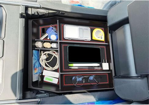 SENSHINE Center Console Organizer Tray for Ford F150 2021 2022 2023 2024 Accessories Car Interior Secondary Storage Armrest Box Insert Hidden Cubby Drawer (Red Trim) in Kuwait