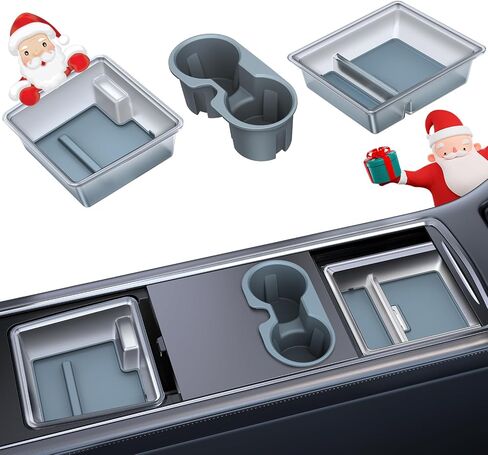 VICSEED 3PCS Tesla Center Console Organizer Set - Fit for 2021-2023 Model 3/Y, Translucent Front & Rear Console Organizer Tray, Non-Slip Silicone Cup Holder Insert, Tesla Interior Accessories in Saudi Arabia