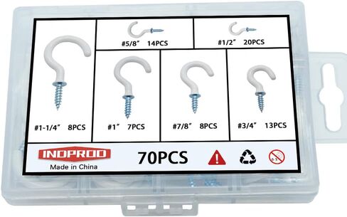 Ceiling Hooks 70 Pack,1/2" to 1-1/4" Vinyl Coated Screw-in Hooks, for Hanging Plant,Cup,Christmas Lights, Multi-Function Wall Hooks, Garage Hooks Cup Hooks for Indoors & Outdoors - White in Saudi Arabia