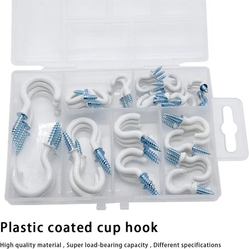 Ceiling Hooks 70 Pack,1/2" to 1-1/4" Vinyl Coated Screw-in Hooks, for Hanging Plant,Cup,Christmas Lights, Multi-Function Wall Hooks, Garage Hooks Cup Hooks for Indoors & Outdoors - White in Saudi Arabia
