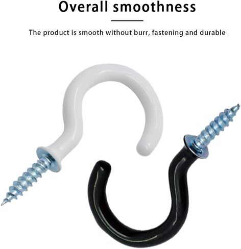 Ceiling Hooks 70 Pack,1/2" to 1-1/4" Vinyl Coated Screw-in Hooks, for Hanging Plant,Cup,Christmas Lights, Multi-Function Wall Hooks, Garage Hooks Cup Hooks for Indoors & Outdoors - White in Saudi Arabia