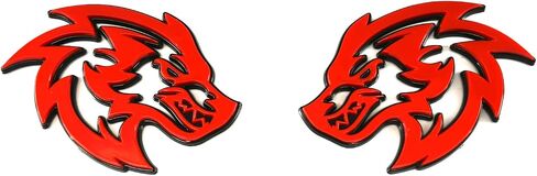 2Pcs Wolf Head Emblems 3D Car Truck Motorcycles Side Rear Styling Badge Wolf Decal Custom New (Black/Red Line) in Saudi Arabia