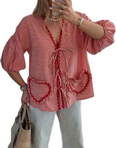 الحب القلب التطريز بيبلوم بلوزة للنساء قصيرة نفخة الأكمام التعادل الجبهة قميص Y2k الفتيات لطيف بيبي دول بلوزة in Kuwait