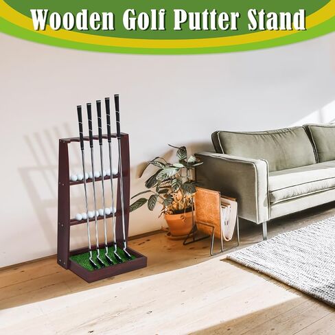 Golf Putter Stand Wooden Display Rack Golf Club Holder Stand, Brown Golf Club Organizer for Storage Sports Indoor Home Garage in Saudi Arabia