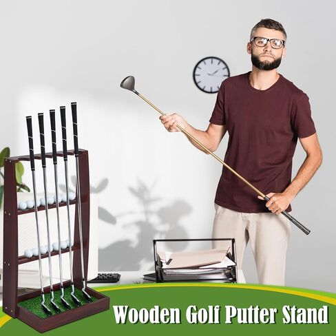Golf Putter Stand Wooden Display Rack Golf Club Holder Stand, Brown Golf Club Organizer for Storage Sports Indoor Home Garage in Saudi Arabia