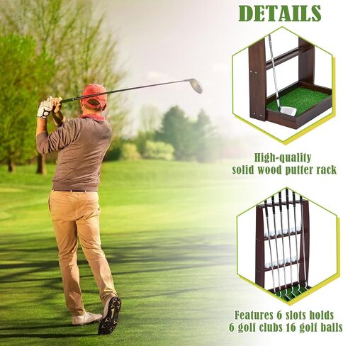 Golf Putter Stand Wooden Display Rack Golf Club Holder Stand, Brown Golf Club Organizer for Storage Sports Indoor Home Garage in Saudi Arabia