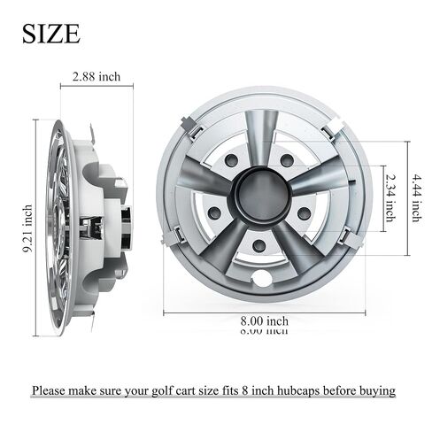 Universal Golf Cart Hubcaps 8 inch Set of 4 SS Chrome Wheel Covers for Golf Cart Club Car EZGO and Other Wheel Hubcaps in Saudi Arabia