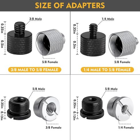 Microphone Thread Adapter Set 8 Pieces, 5/8 Female to 3/8 Male, 3/8 Female to 5/8 Male, 5/8 Female to 1/4 Male, 1/4 Female to 5/8 Male Mic Stand Adapters(2 Colors) in Saudi Arabia